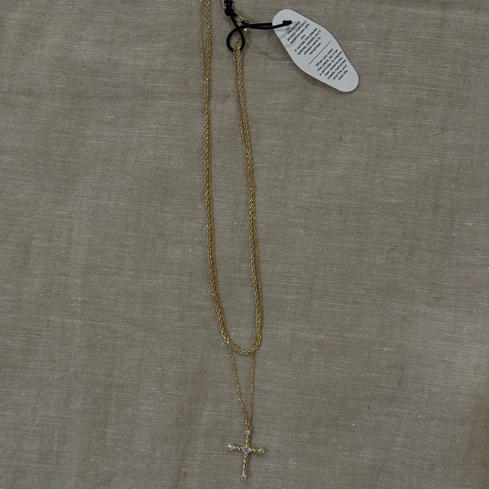 Grace Point Double-chain Gold Cross Pendant Necklace - Picture 2 of 3